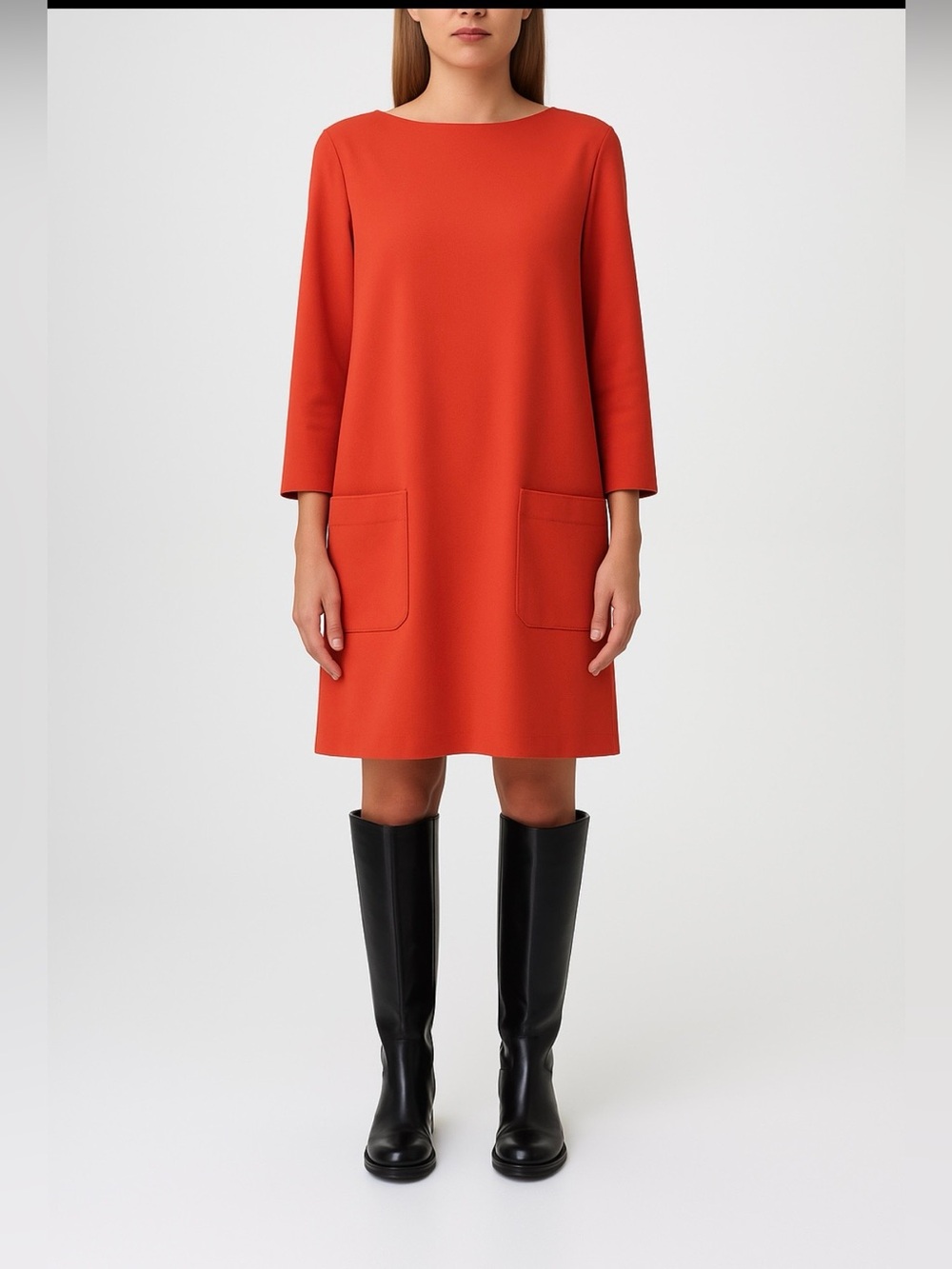 The Row Essentials Marina Shift Dress front patch pockets dress orange 6 - Picture 3 of 10